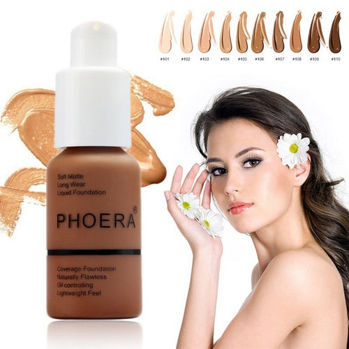 PHOERA Face Foundation Cream Concealer Brighten Waterproof Full Coverage Professional Makeup Facial Matte Base Make Up Dropship