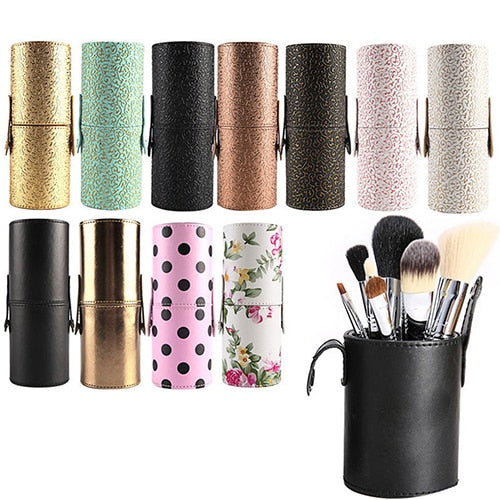 Travel Makeup Brush Pen Storage Holder Cosmetic Faux Leather Case Box Container